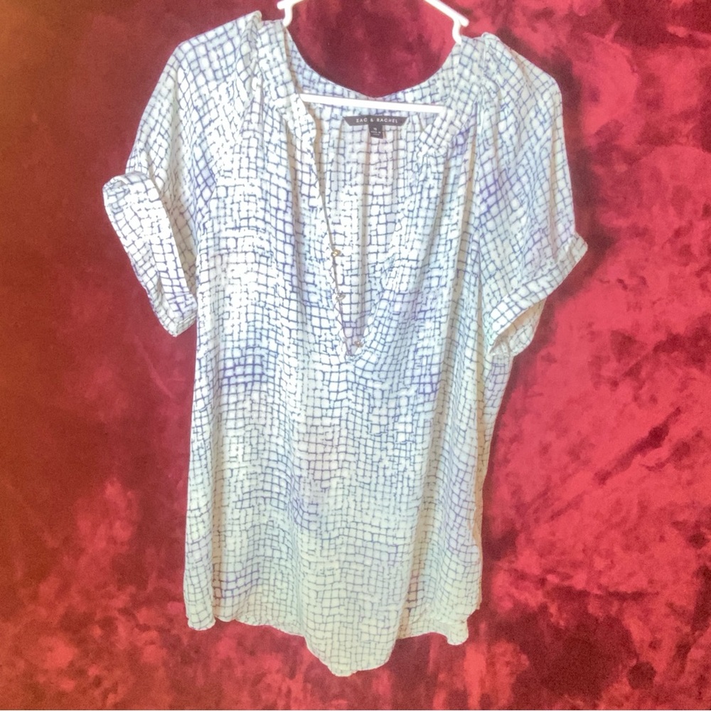 Zac & Rachel White and Blue Grid Blouse XL